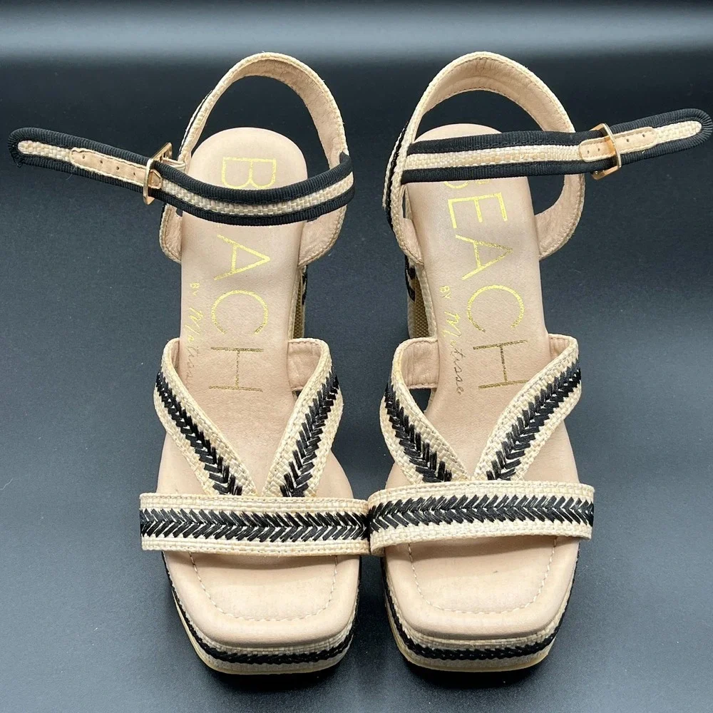 BEACH by Matisse Adelaide Platform Heels Womens 7M Beige Ankle Strap Sandals